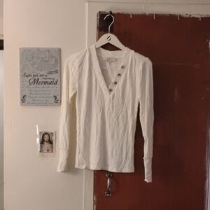 LOFT Ivory Long Sleeve Top with Button Accents